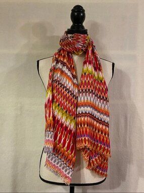 NWT Loft rayon linen blend woven oblong chevron stripes block print scarf